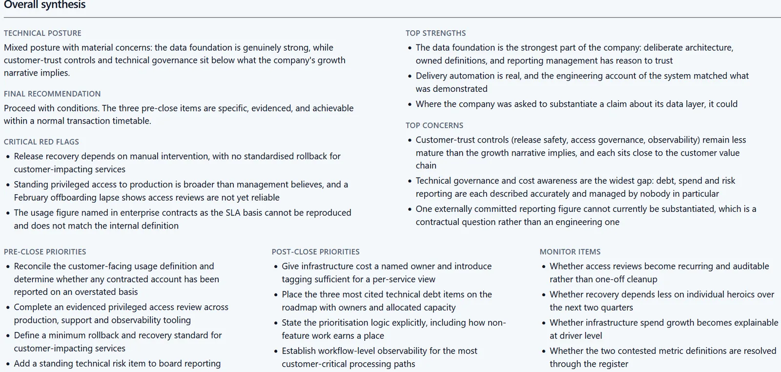 Sample report: overall synthesis with key findings and prioritised recommendations